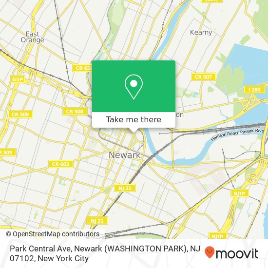 Mapa de Park Central Ave, Newark (WASHINGTON PARK), NJ 07102