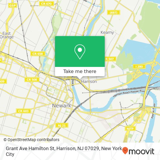 Mapa de Grant Ave Hamilton St, Harrison, NJ 07029