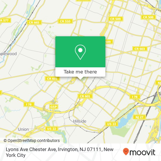 Mapa de Lyons Ave Chester Ave, Irvington, NJ 07111