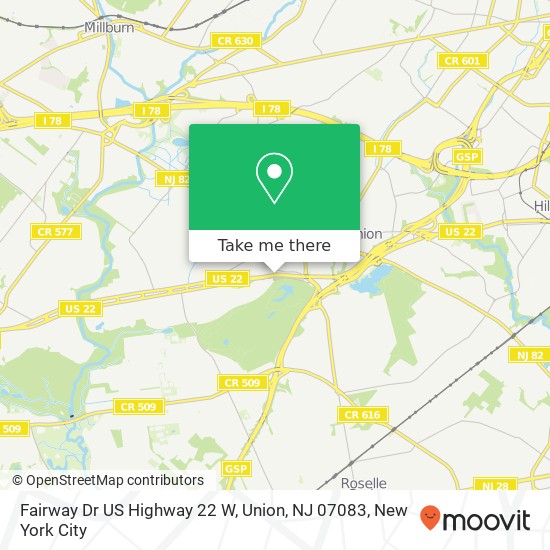 Mapa de Fairway Dr US Highway 22 W, Union, NJ 07083