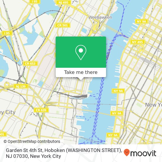 Mapa de Garden St 4th St, Hoboken (WASHINGTON STREET), NJ 07030