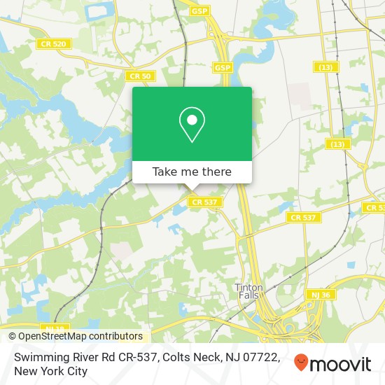 Mapa de Swimming River Rd CR-537, Colts Neck, NJ 07722