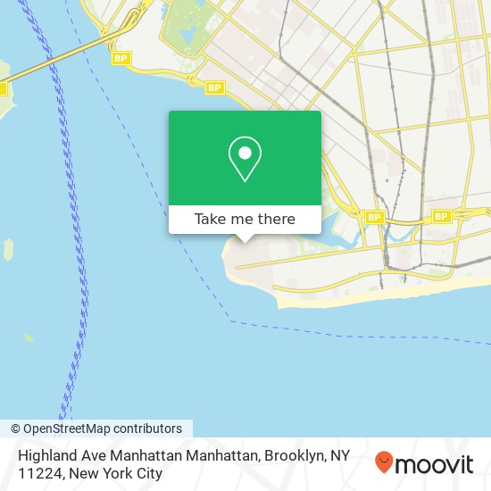 Mapa de Highland Ave Manhattan Manhattan, Brooklyn, NY 11224