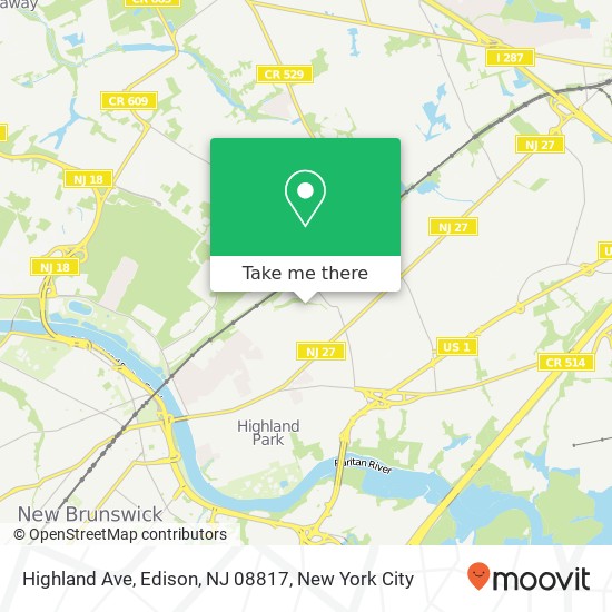 Mapa de Highland Ave, Edison, NJ 08817