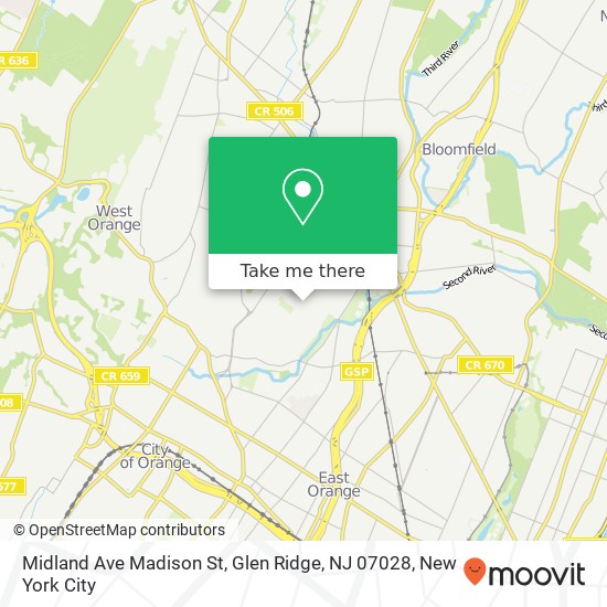 Mapa de Midland Ave Madison St, Glen Ridge, NJ 07028