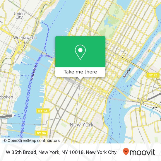 Mapa de W 35th Broad, New York, NY 10018