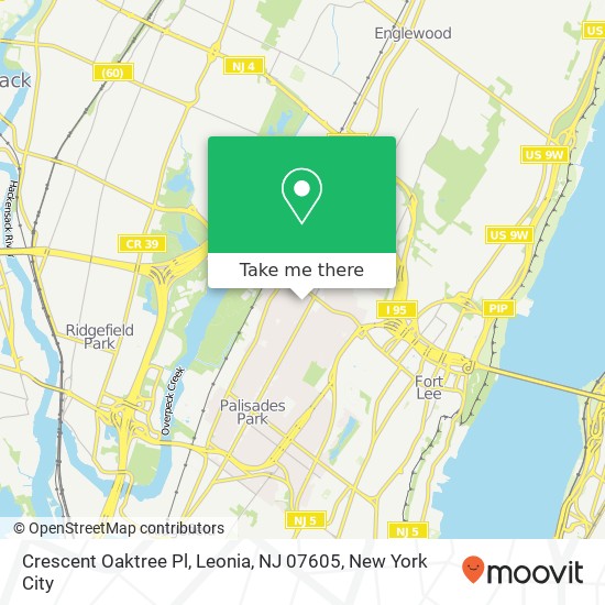 Mapa de Crescent Oaktree Pl, Leonia, NJ 07605