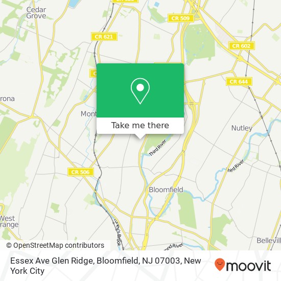 Mapa de Essex Ave Glen Ridge, Bloomfield, NJ 07003
