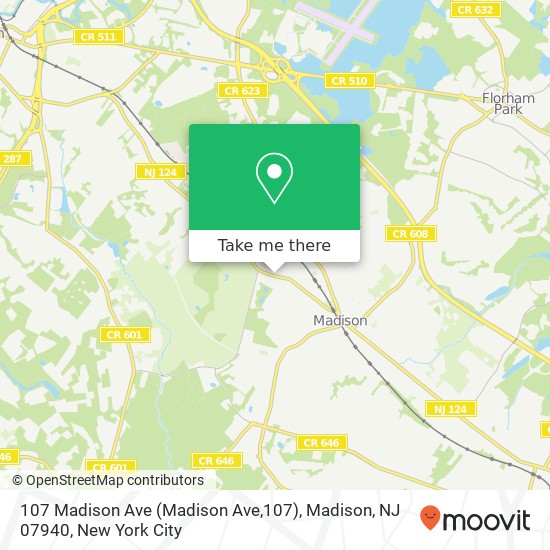 Mapa de 107 Madison Ave (Madison Ave,107), Madison, NJ 07940