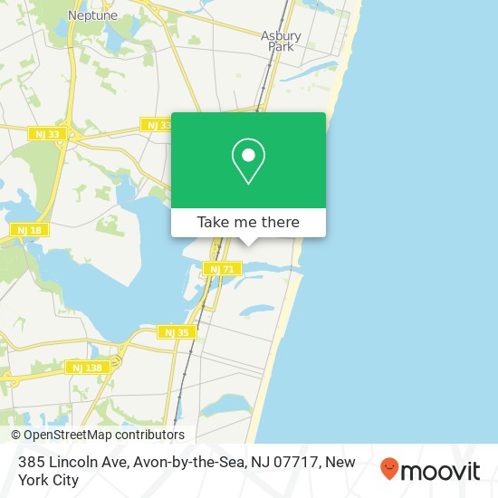 Mapa de 385 Lincoln Ave, Avon-by-the-Sea, NJ 07717