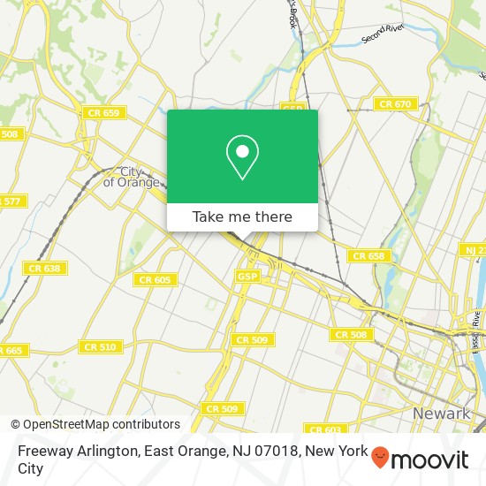 Mapa de Freeway Arlington, East Orange, NJ 07018