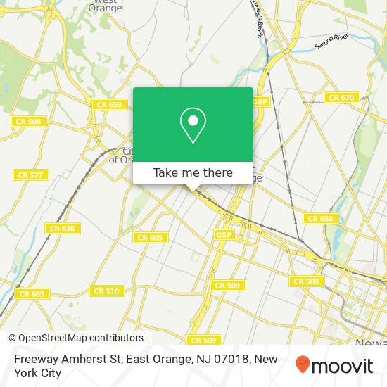 Mapa de Freeway Amherst St, East Orange, NJ 07018