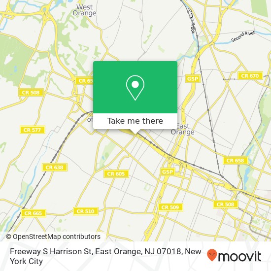 Mapa de Freeway S Harrison St, East Orange, NJ 07018