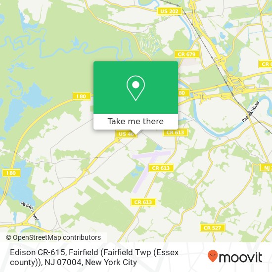 Mapa de Edison CR-615, Fairfield (Fairfield Twp (Essex county)), NJ 07004