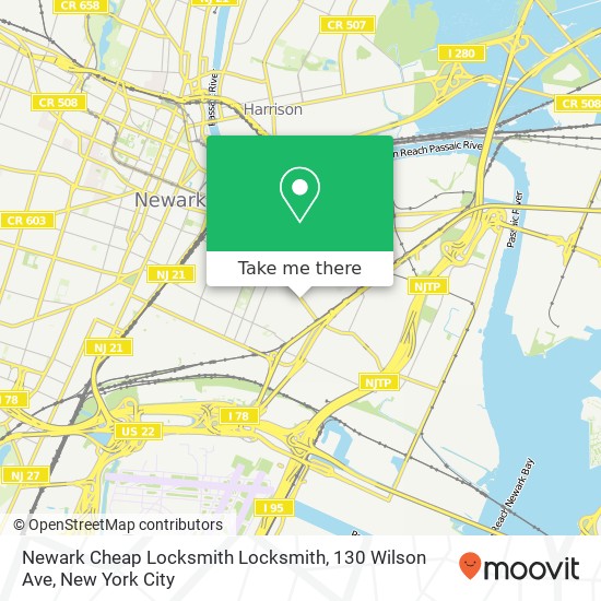 Mapa de Newark Cheap Locksmith Locksmith, 130 Wilson Ave