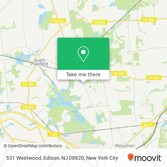 Mapa de 531 Westwood, Edison, NJ 08820