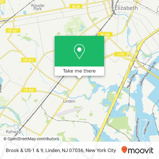 Mapa de Brook & US-1 & 9, Linden, NJ 07036