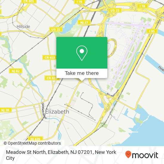 Mapa de Meadow St North, Elizabeth, NJ 07201