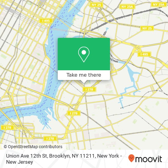 Mapa de Union Ave 12th St, Brooklyn, NY 11211