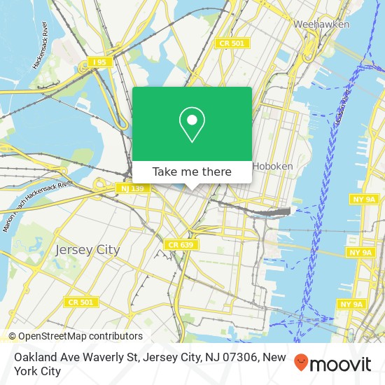 Mapa de Oakland Ave Waverly St, Jersey City, NJ 07306
