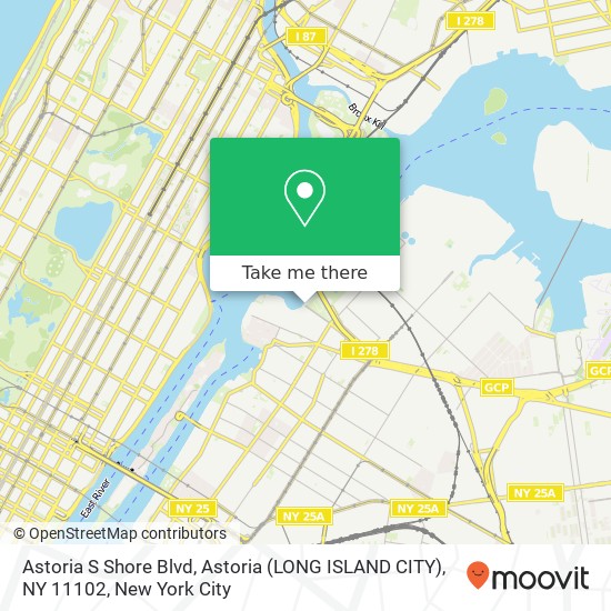 Mapa de Astoria S Shore Blvd, Astoria (LONG ISLAND CITY), NY 11102