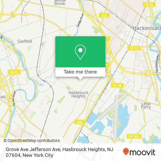 Mapa de Grove Ave Jefferson Ave, Hasbrouck Heights, NJ 07604