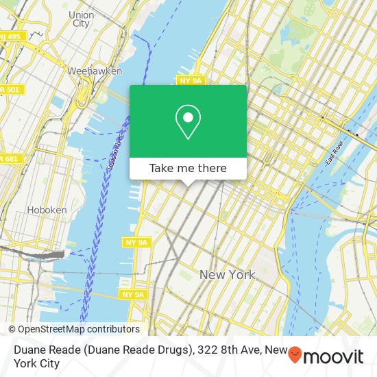 Mapa de Duane Reade (Duane Reade Drugs), 322 8th Ave