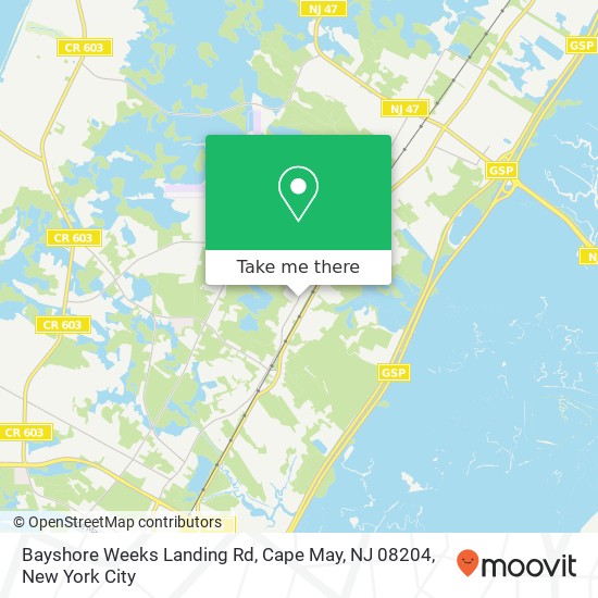 Mapa de Bayshore Weeks Landing Rd, Cape May, NJ 08204
