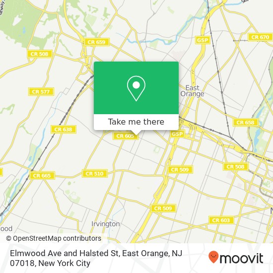 Mapa de Elmwood Ave and Halsted St, East Orange, NJ 07018