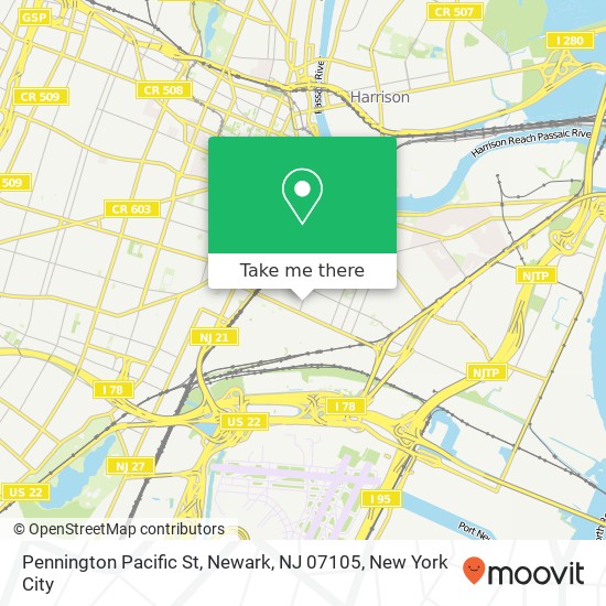 Mapa de Pennington Pacific St, Newark, NJ 07105
