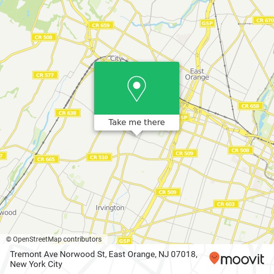 Mapa de Tremont Ave Norwood St, East Orange, NJ 07018