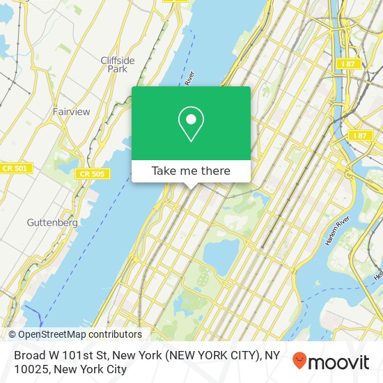 Broad W 101st St, New York (NEW YORK CITY), NY 10025 map