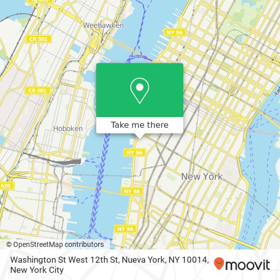 Mapa de Washington St West 12th St, Nueva York, NY 10014
