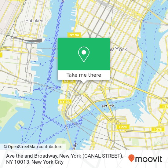 Ave the and Broadway, New York (CANAL STREET), NY 10013 map