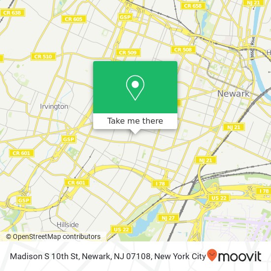 Madison S 10th St, Newark, NJ 07108 map