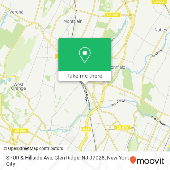 Mapa de SPUR & Hillside Ave, Glen Ridge, NJ 07028