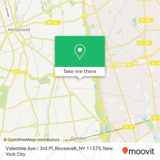 Mapa de Valentine Ave / 3rd Pl, Roosevelt, NY 11575