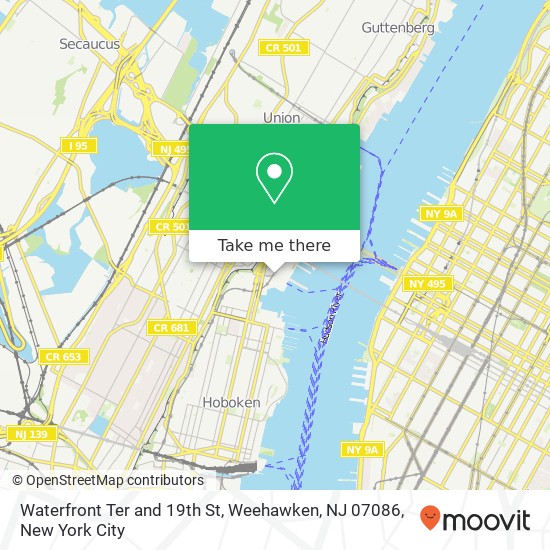 Mapa de Waterfront Ter and 19th St, Weehawken, NJ 07086
