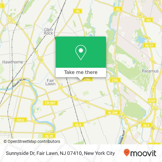 Mapa de Sunnyside Dr, Fair Lawn, NJ 07410