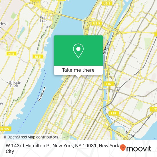 Mapa de W 143rd Hamilton Pl, New York, NY 10031