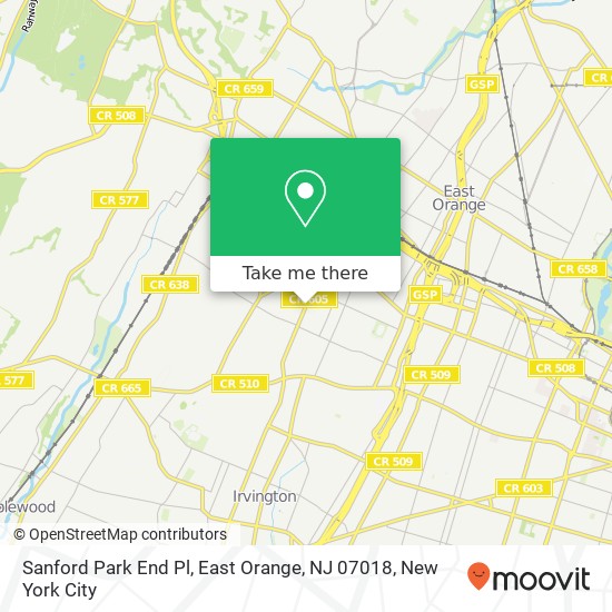 Mapa de Sanford Park End Pl, East Orange, NJ 07018