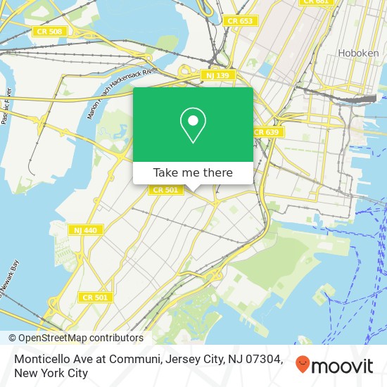 Mapa de Monticello Ave at Communi, Jersey City, NJ 07304