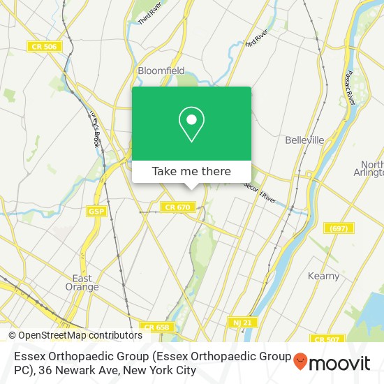 Essex Orthopaedic Group (Essex Orthopaedic Group PC), 36 Newark Ave map