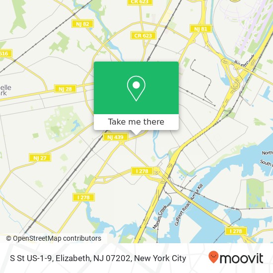 Mapa de S St US-1-9, Elizabeth, NJ 07202