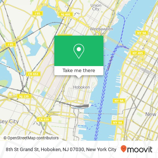 Mapa de 8th St Grand St, Hoboken, NJ 07030