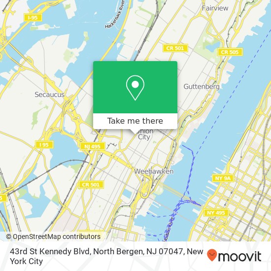 Mapa de 43rd St Kennedy Blvd, North Bergen, NJ 07047
