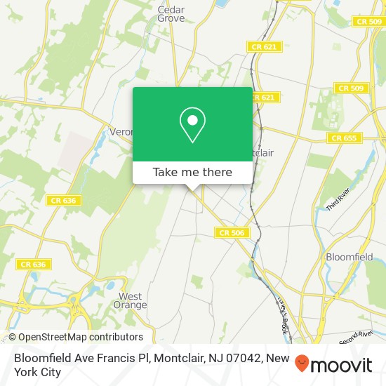 Mapa de Bloomfield Ave Francis Pl, Montclair, NJ 07042