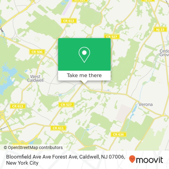Mapa de Bloomfield Ave Ave Forest Ave, Caldwell, NJ 07006
