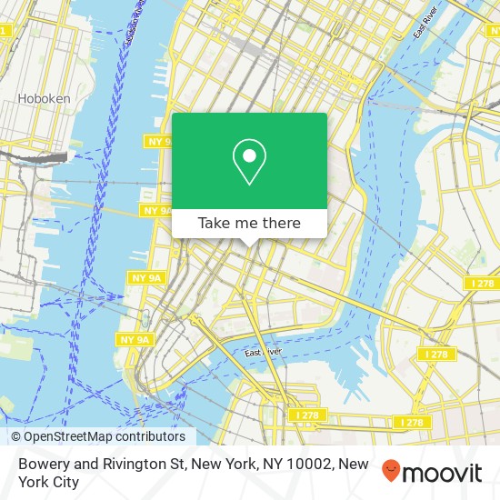 Bowery and Rivington St, New York, NY 10002 map