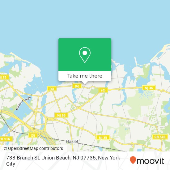 Mapa de 738 Branch St, Union Beach, NJ 07735